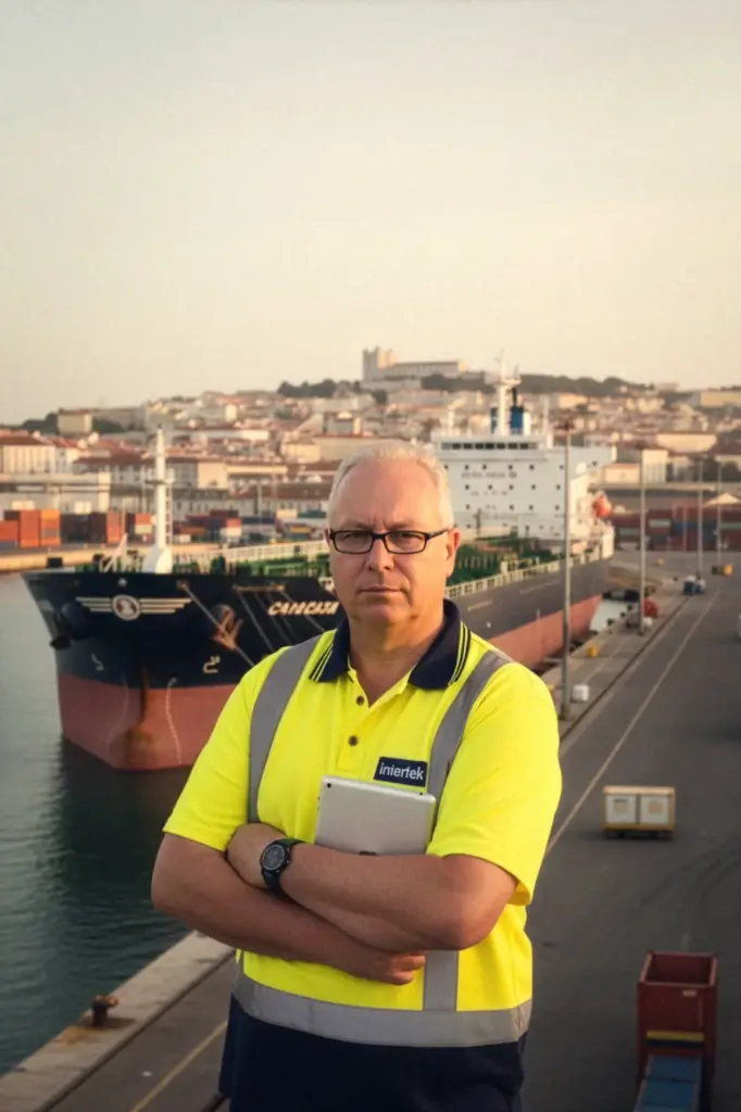 Portrait corporate d'un expert en logistique sur un terminal portuaire, photographie industrielle et reportage métier par le Studio Timeless à Limoges.