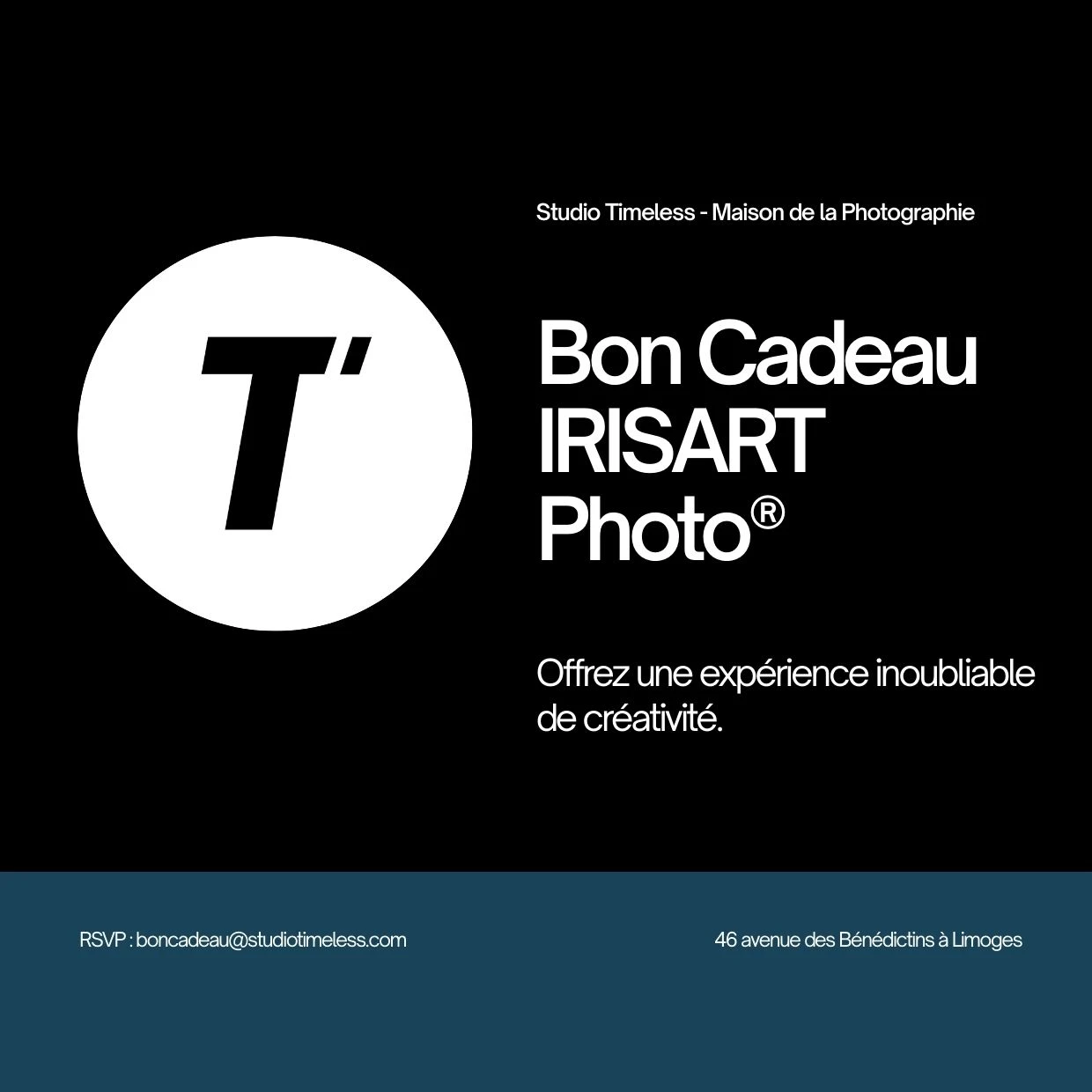 Bon cadeau photo IRISART Limoges – Offrez une séance photo professionnelle à Studio Timeless, 46 avenue des Bénédictins