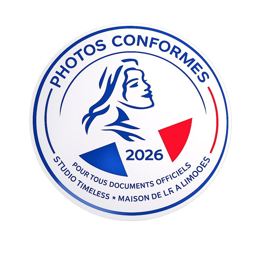 Emblème officiel de photographie à Limoges certifié Studio Timeless pour documents conformes