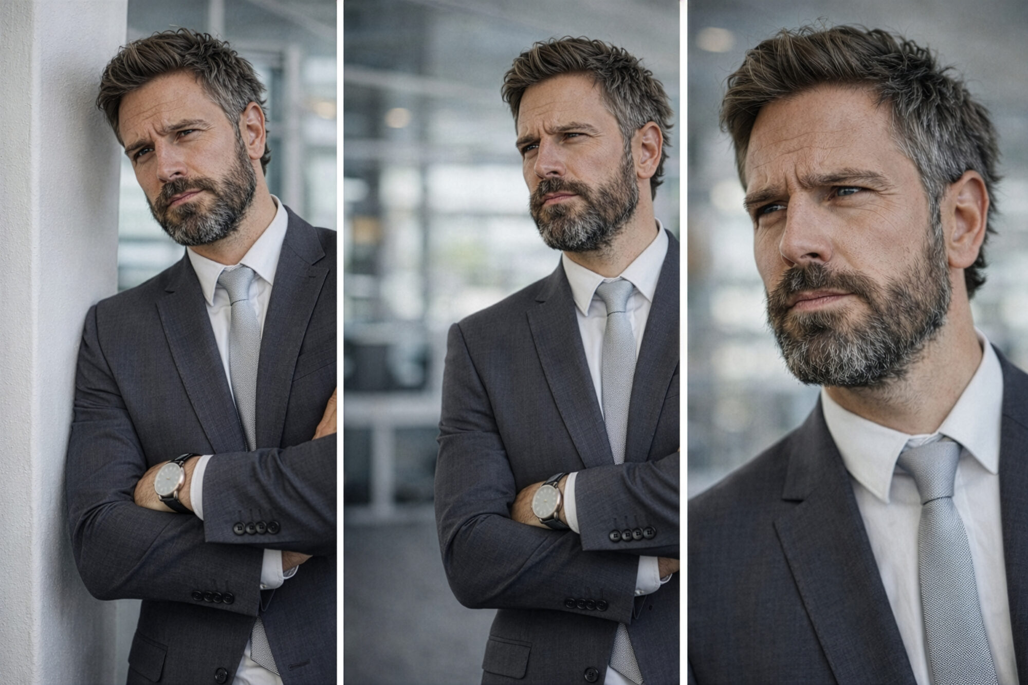 Collage portrait corporate montrant des professionnels en costume dans un environnement de travail en équipe à Limoges