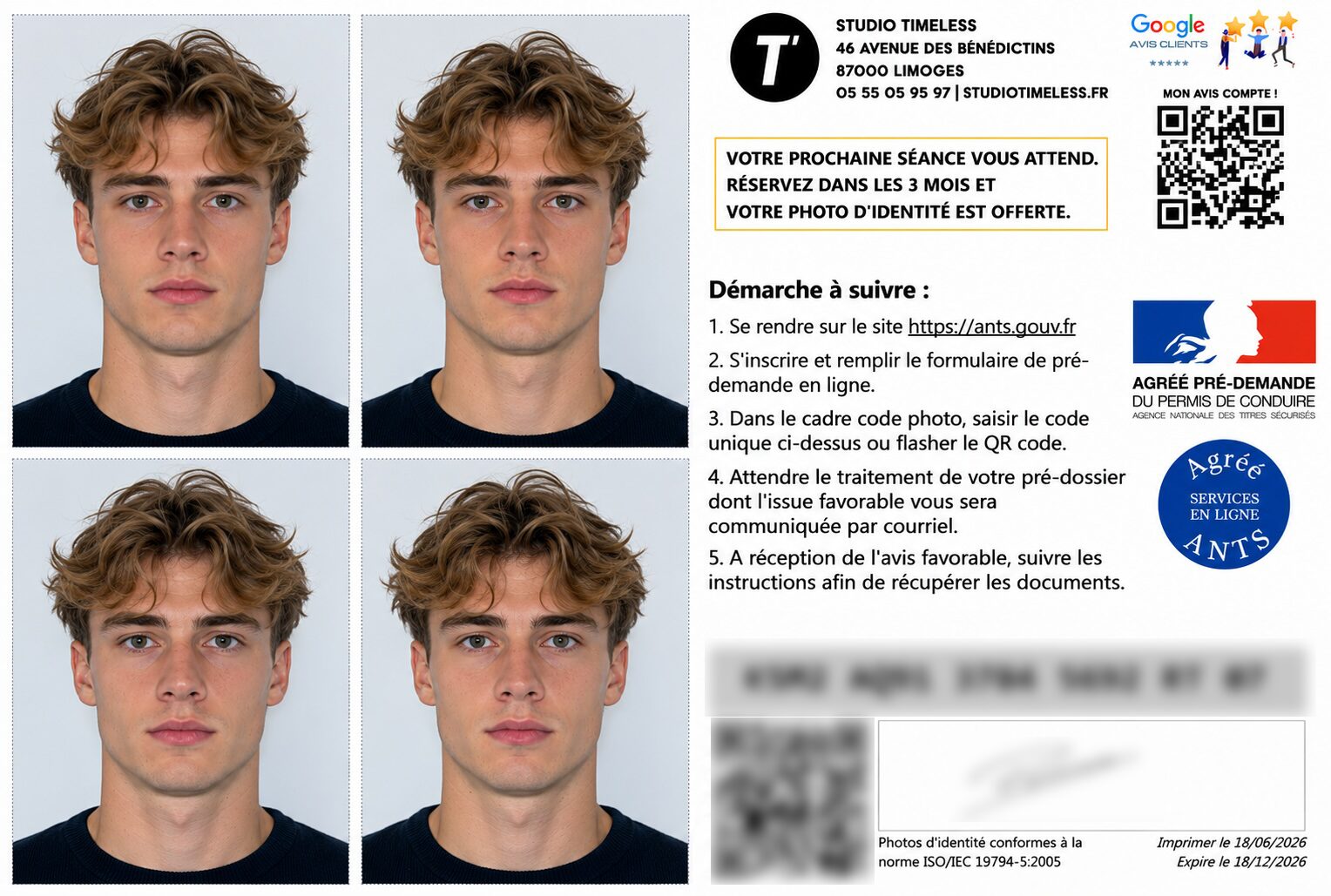 ePhoto ANTS avec code pour permis de conduire à Limoges.