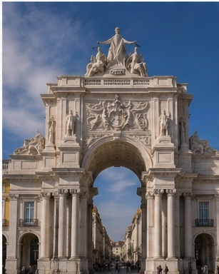 Arc de la Rua Augusta à Lisbonne, entrée de la Praça do Comércio pour des photos de mariage urbaines.
