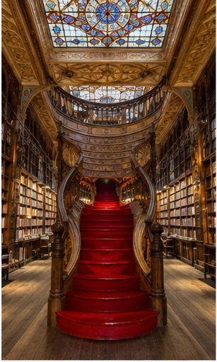 Escalier de la Librairie Lello à Porto, inspiration éditoriale pour une séance couple élégante.