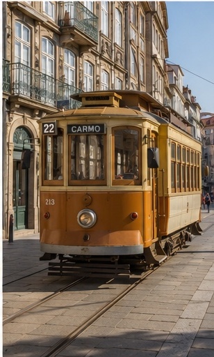 Tramway historique près de Carmo à Porto, détail urbain distinctif pour un reportage de mariage vivant.