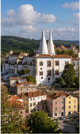 Palais National de Sintra et ses cheminées blanches, repère patrimonial pour une séance couple dans le centre historique.