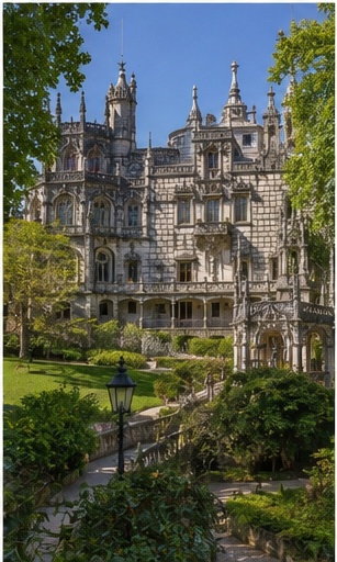 Jardins de la Quinta da Regaleira à Sintra, palais romantique et végétation pour un reportage élégant.