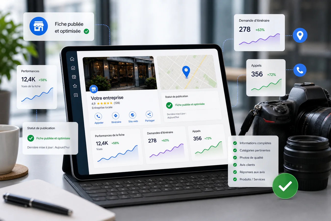 Mise en ligne Google Business Profile à Limoges, rendu photo Nikon Z8 35mm f4 ISO 400 avec iPad Pro M5