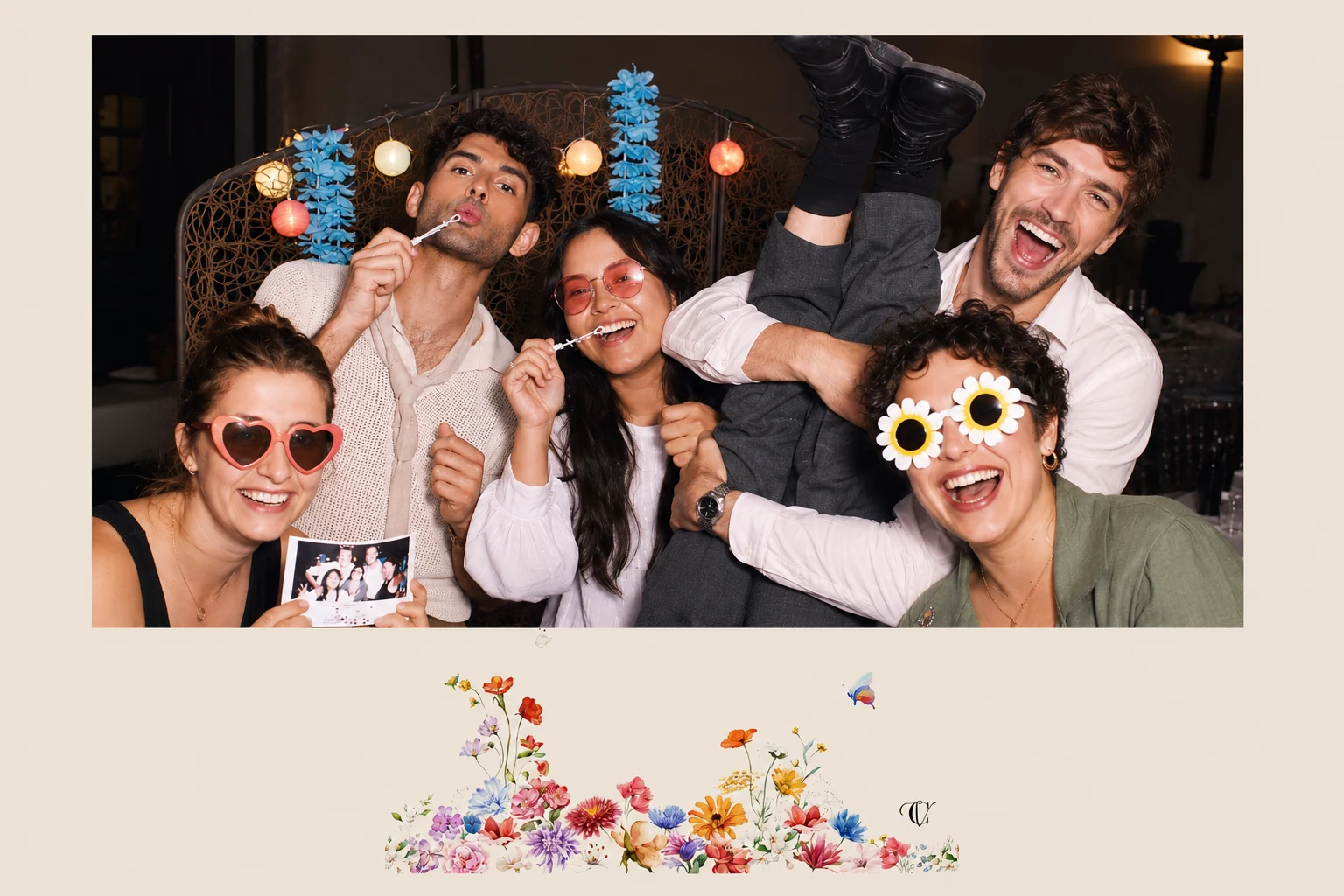Planche photobooth Studio Timeless avec invités souriants et tirage instantané à Limoges