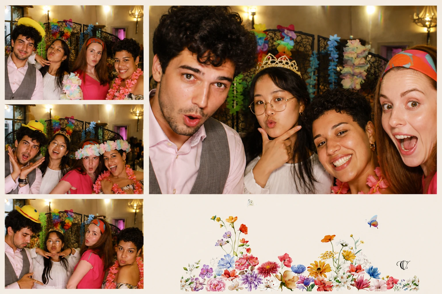 Planche photobooth avec invités et accessoires pour une fête à Limoges