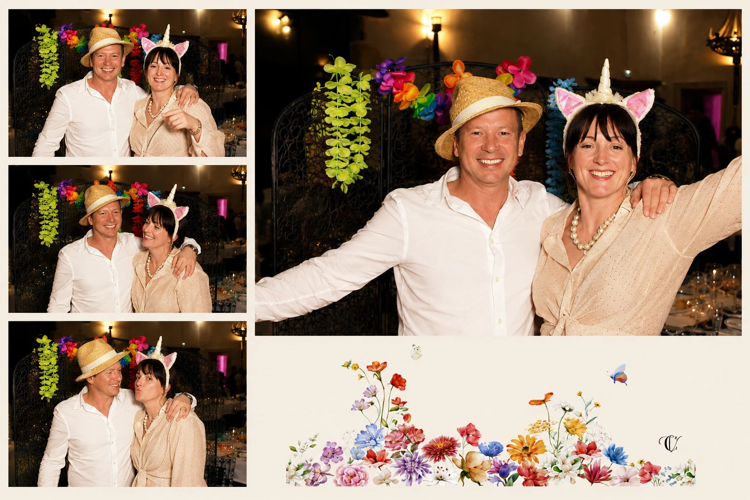 Couple avec accessoires sur une planche photobooth Studio Timeless à Limoges