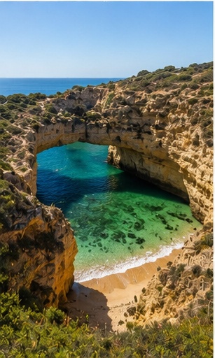 Algar Seco à Carvoeiro, arches rocheuses et crique turquoise pour des photos de couple en Algarve.