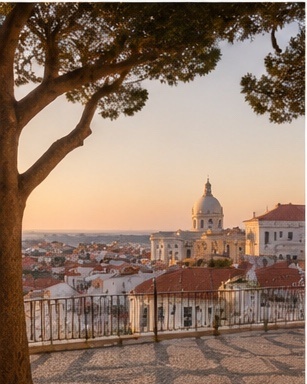 Miradouro d’Alfama avec panorama sur Lisbonne, lieu fort pour des portraits de couple au Portugal.