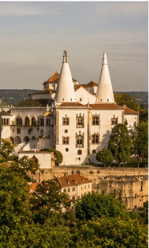 Palais National de Sintra au-dessus du village, décor historique pour un mariage près de Lisbonne.