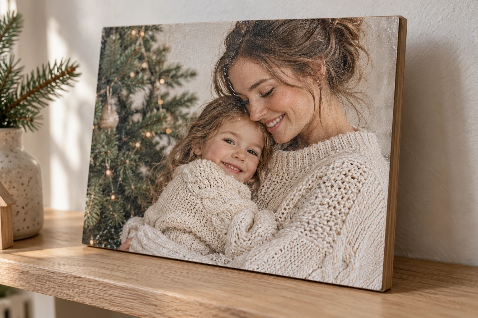 Illustration de portrait mère et enfant imprimé sur un support texturé en relief